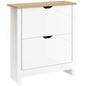 Slim Shoe Cabinet, Narrow Shoe Cupboard with 2 Flip Drawers, Adjustable Shelves for 12 Pairs of Shoes, High Gloss White