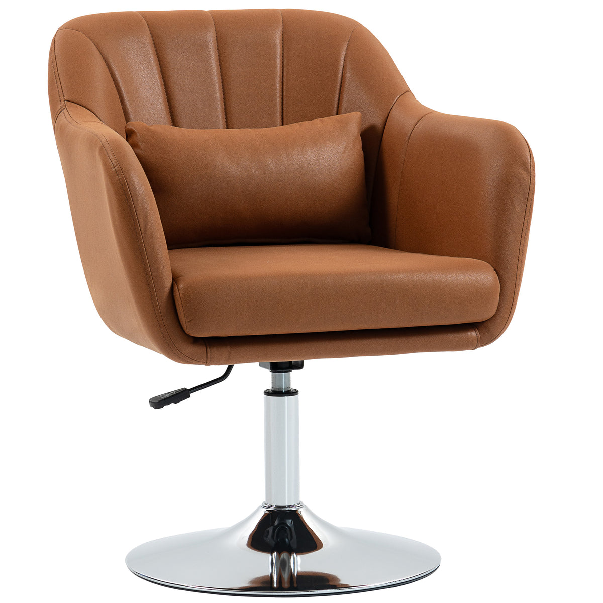 Swivel Accent Chair, Microfiber Cloth Tub Vanity Chair, Modern Armchair with Adjustable Height and Lumbar Support for Living Room Bedroom Salon Make up Room Dressing Table, Brown