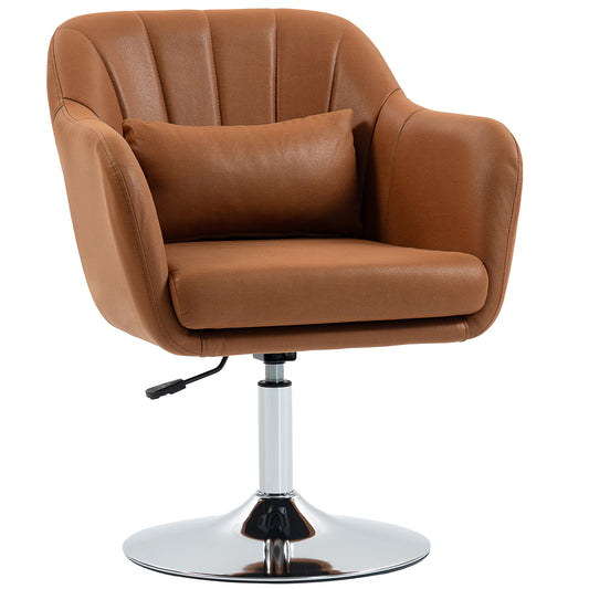 Swivel Accent Chair, Microfiber Cloth Tub Vanity Chair, Modern Armchair with Adjustable Height and Lumbar Support for Living Room Bedroom Salon Make up Room Dressing Table, Brown