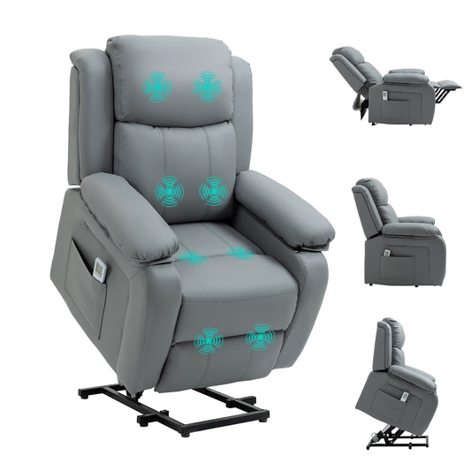 Riser and Recliner Chair with Vibration Massage, PU Leather Power Lift Chair for Elderly