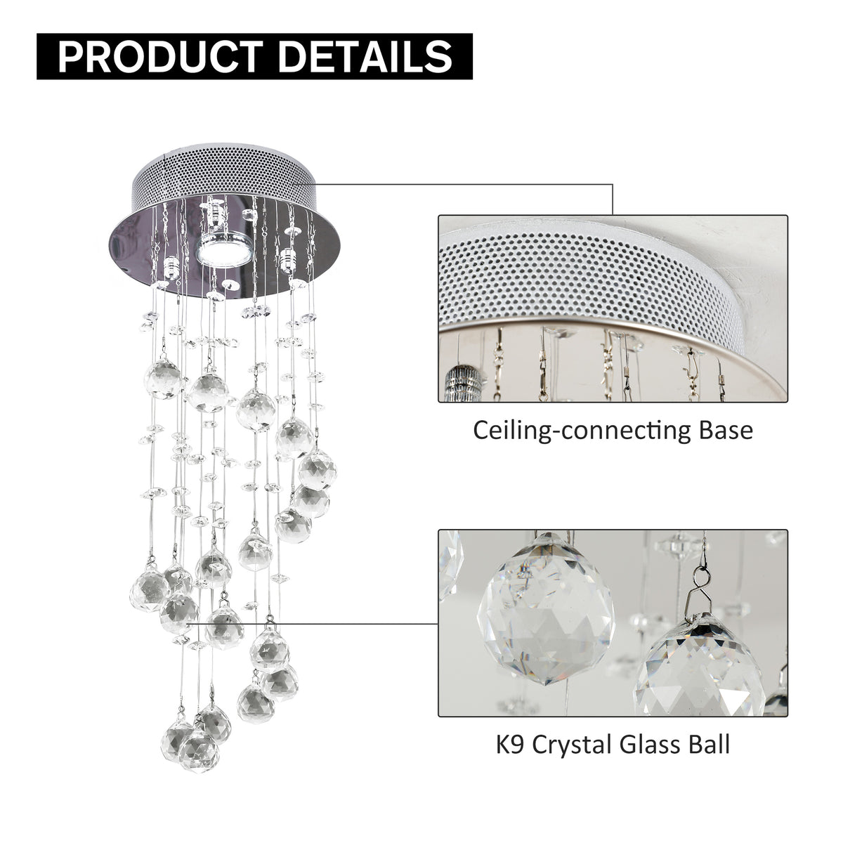Metal Crystal Ceiling Light Chandelier Pendant Lamp Living Room Stairway Spiral Rain Drop Pendant Lamp Silver
