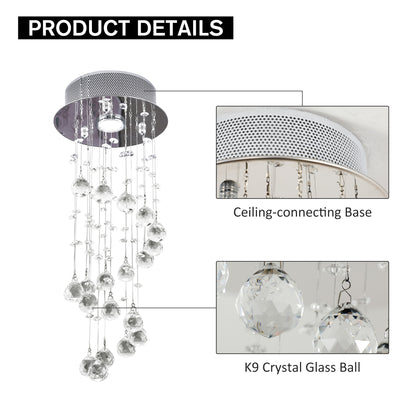 Metal Crystal Ceiling Light Chandelier Pendant Lamp Living Room Stairway Spiral Rain Drop Pendant Lamp Silver