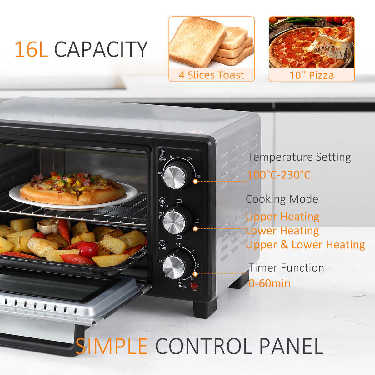 16L Mini 1400W Countertop Oven