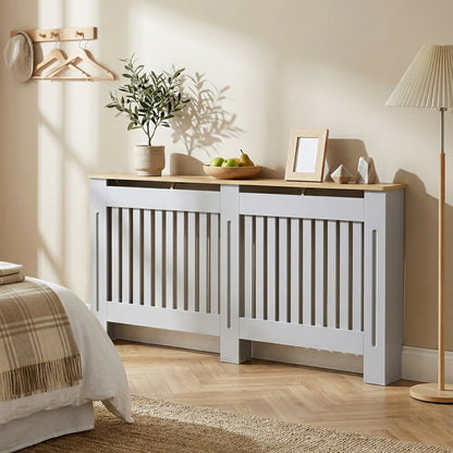 Slatted Radiator Cover, Painted Cabinet with Line Grill Design, 172W × 19D × 81H cm, Grey