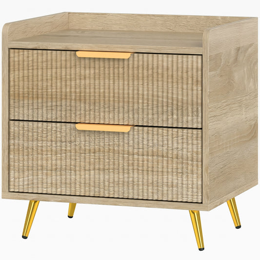 Bedside Table with 2 Drawers, Side End Table with Metal Legs for Bedroom, Living Room