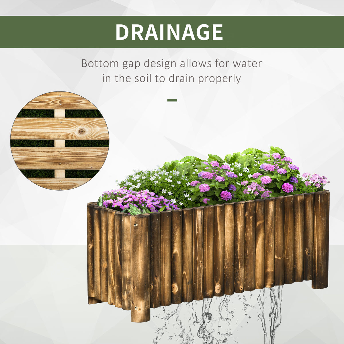 Wooden Raised Garden Bed, 100 x 38.5 x 40cm Elevated Planter Box, Outdoor Flower Bed with Drainage Gaps, Easy Assembly, Natural