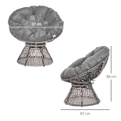 360° Swivel Rattan Papasan Moon Bowl Chair Round Lounge Garden Wicker Basket Seat with Padded Cushion Oversized for Outdoor Indoor, Grey