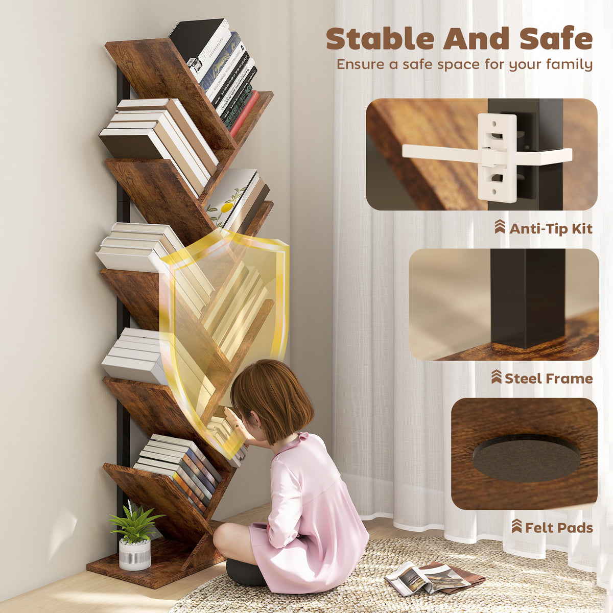 Eight-Section Tree Bookcase - Wood-Effect
