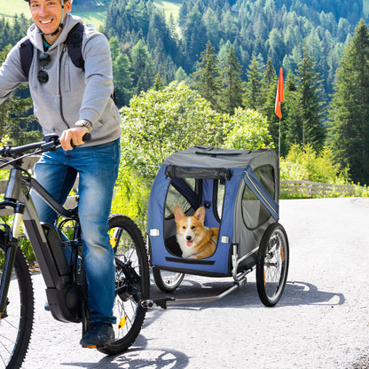 Folding Dog Bike Trailer Pet Cart Carrier for Bicycle Travel in Steel Frame with Hitch Coupler