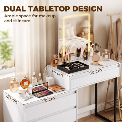 Vanity Makeup Desk LED Mirror Dressing Table Large Storage 5 Drawers White