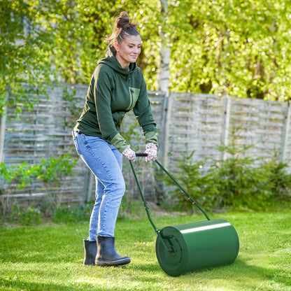 63 L Garden Lawn Roller with Water/Sand Filled Drum, Heavy Duty Steel Lawn Push Rolling Tool for Grass Seeding, Soil Levelling, Dark Green
