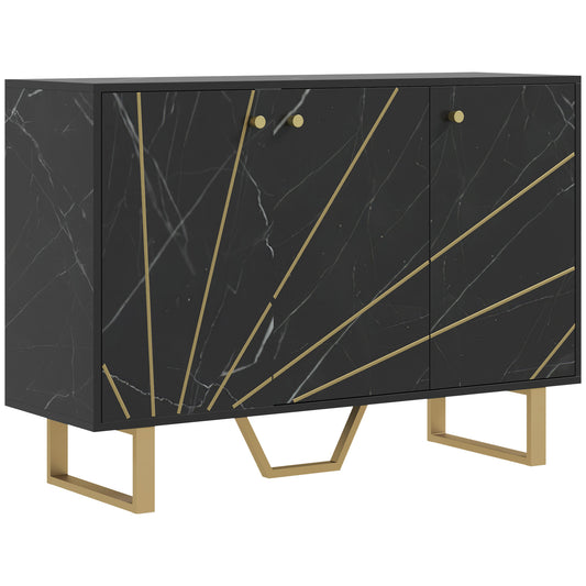 Sideboard Storage Cabinet, Modern Storage Cupboard with Adjustable Shelves and Metal Legs for Living Room, Kitchen, Dining Room, Entryway, Black Marble Tone