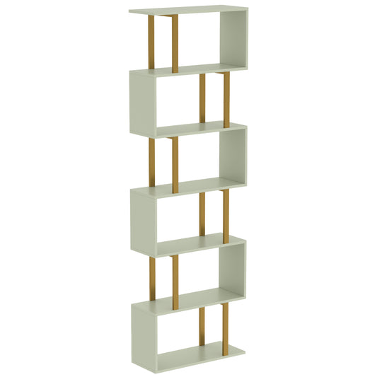 S-Shaped Bookshelf, 6-Tier Bookcase, Freestanding Storage Shelves with Anti-Tip Strap for Living Room