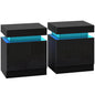 Black Bedside Table with LED Light, High Gloss Front Nightstand with 2 Drawers, for Living Room, Bedroom, Set of 2