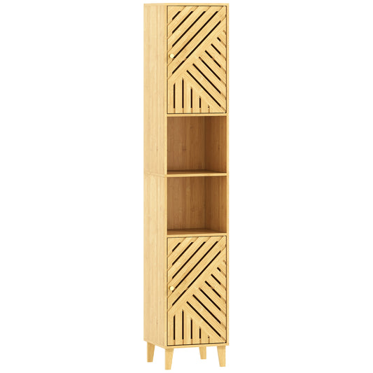 Multi-Storage Bamboo Door Bathroom Cabinet - Natural Finish