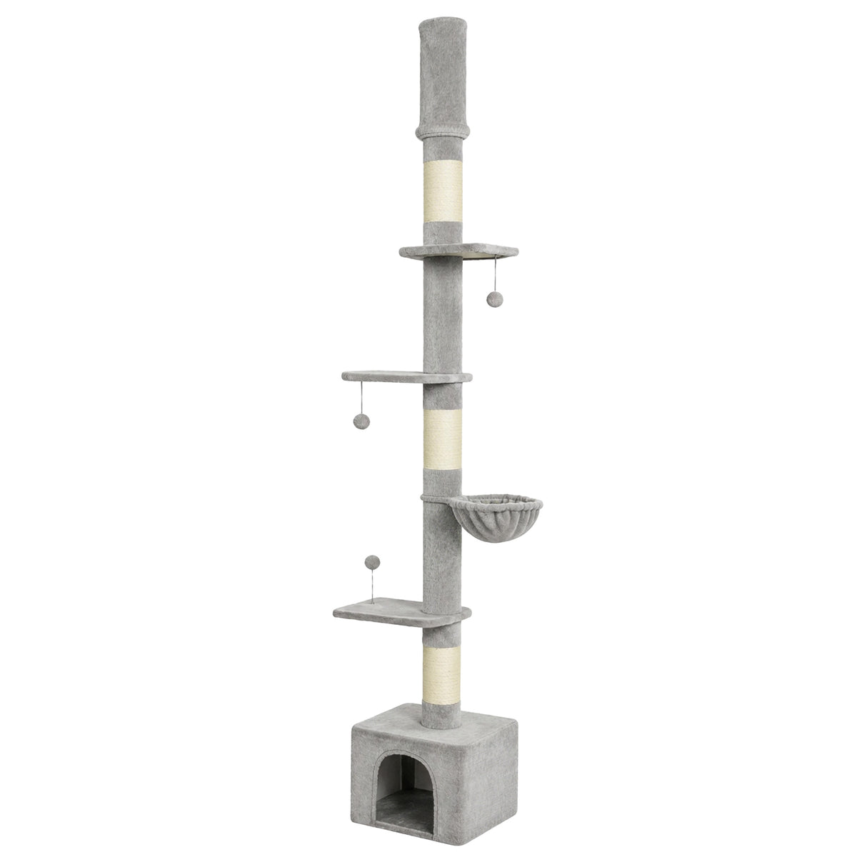 Floor to Ceiling Cat Tree, 230-250cm Multi-Level Cat Tower with Adjustable Height, Scratching Posts, Condo, Platforms