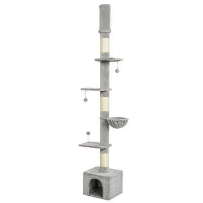 Floor to Ceiling Cat Tree, 230-250cm Multi-Level Cat Tower with Adjustable Height, Scratching Posts, Condo, Platforms