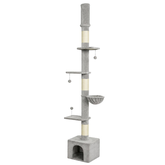 Floor to Ceiling Cat Tree, 230-250cm Multi-Level Cat Tower with Adjustable Height, Scratching Posts, Condo, Platforms