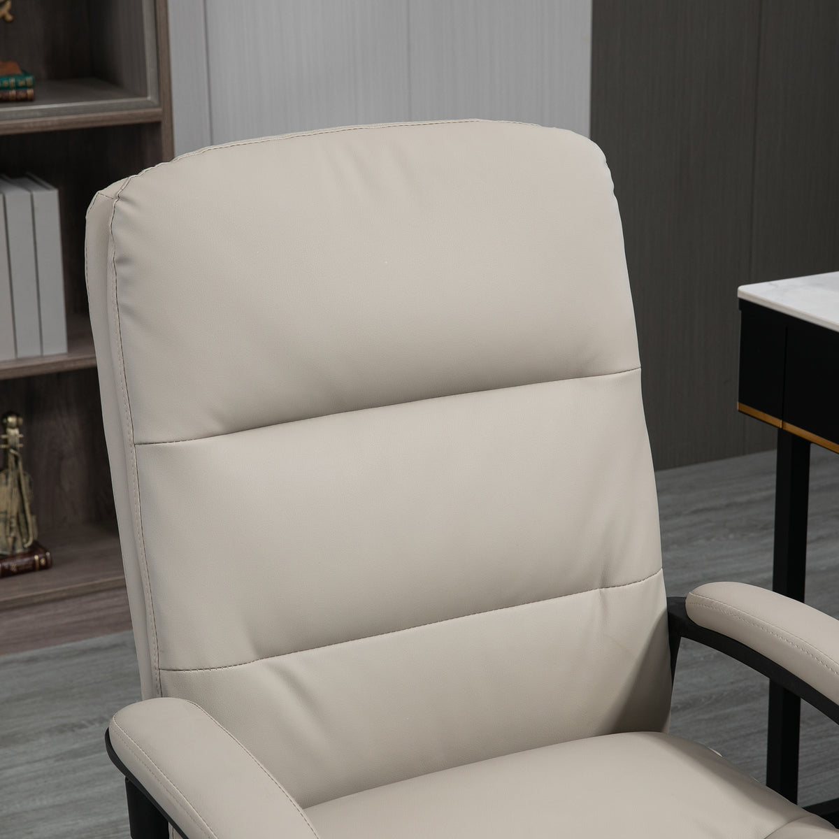 Office Chair, PU Leather Computer Desk Chair Office Chair with Adjustable Height and Swivel Rolling Wheels for Work Study, Light Grey