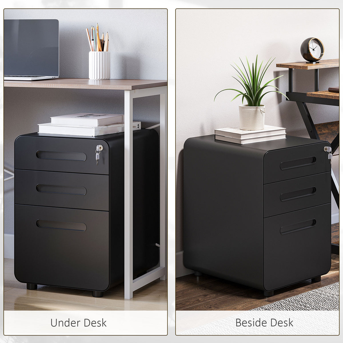 Lockable File Cabinet with 3 Drawers, Vertical Office Drawer for A4, Letter, Legal Size, Anti-tilt Design, Pre-Assembled Body