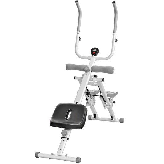 2-in-1 Ab Machine and Stair Stepper, Foldable Ab Trainer and Climbing Machine with LCD Monitor for Home Gym, White