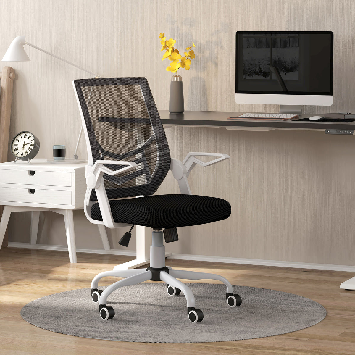 Mesh Office Chair, Computer Desk Chair with Flip-up Armrests, Lumbar Back Support and Swivel Wheels