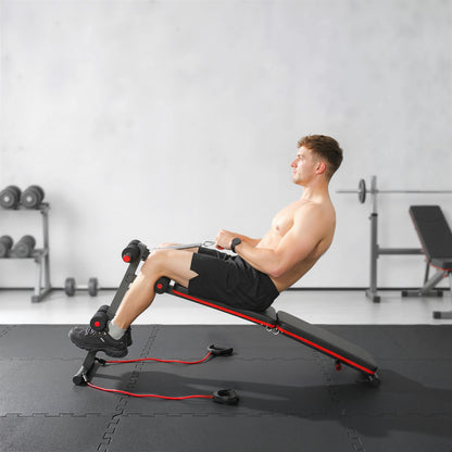 Foldable Sit Up Bench, Adjustable Abdominal Trainer with Resistance Bands, Padded Core Workout Bench for Home Gym Strength Training