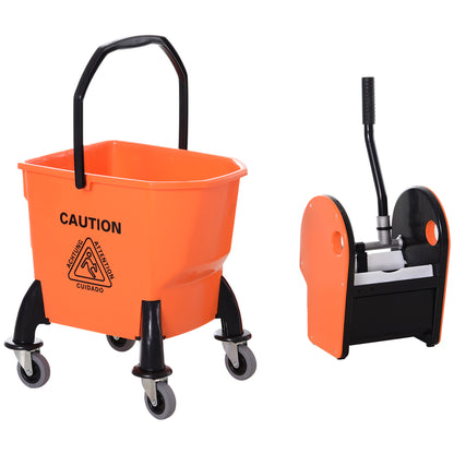 25L Mop Bucket, with Wringer, Wheels and Handle - Orange