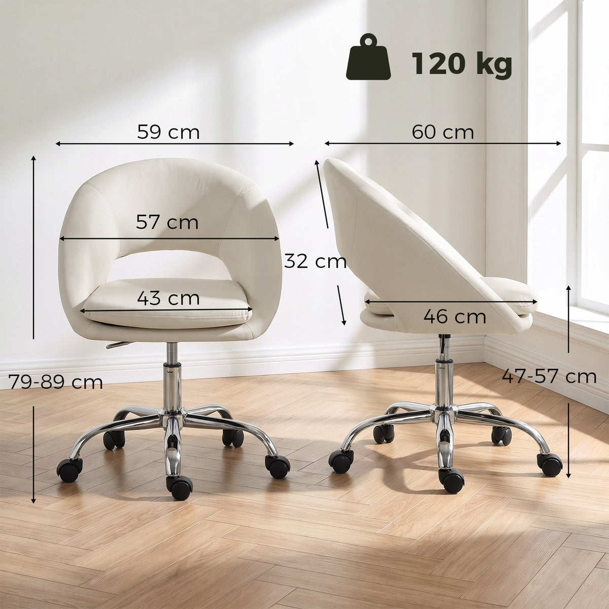 Velvet Desk Chair, Modern Office Chair with Height-Adjustable, Wheels, for Home Study Bedroom