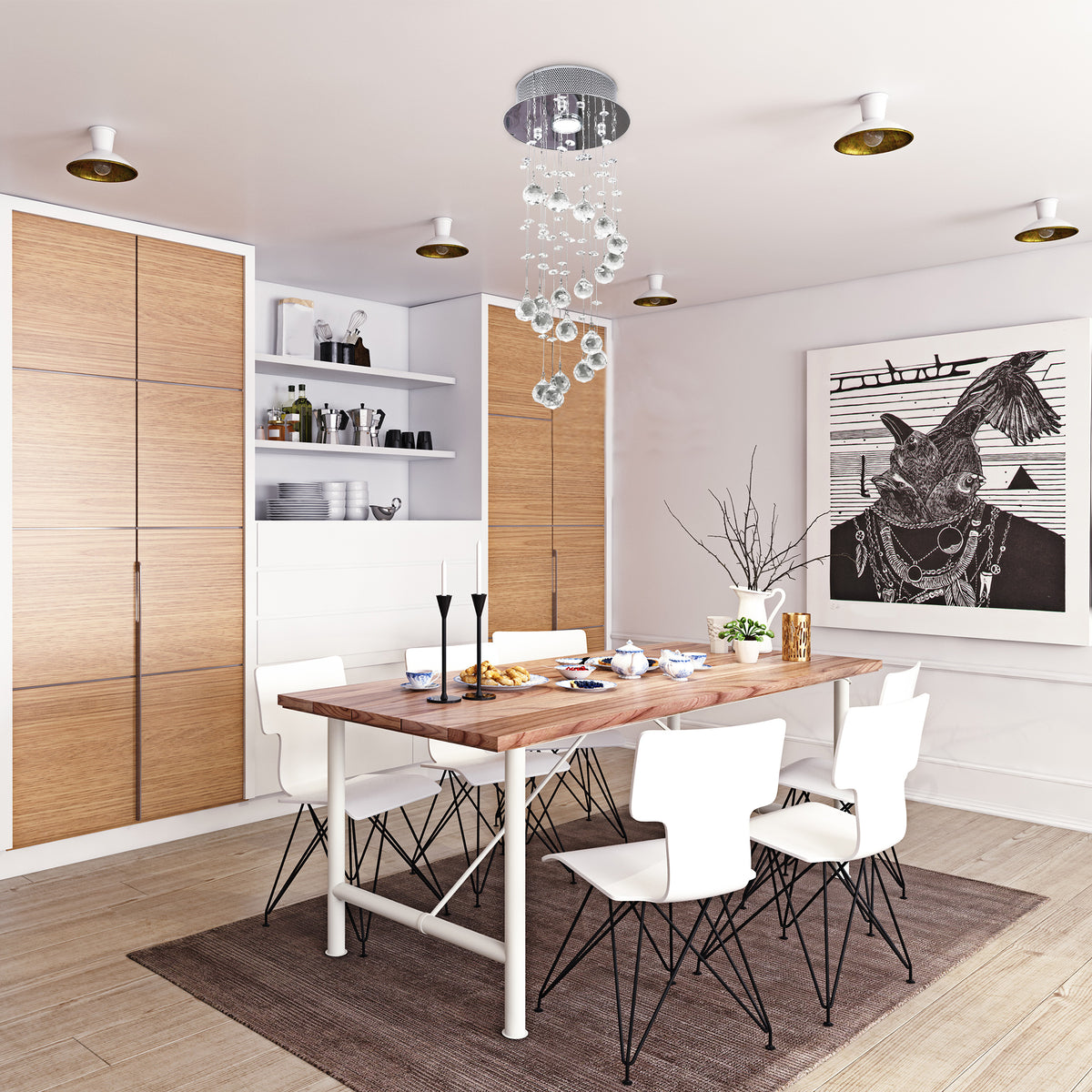 Metal Crystal Ceiling Light Chandelier Pendant Lamp Living Room Stairway Spiral Rain Drop Pendant Lamp Silver