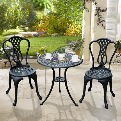 3 Piece Small Patio Furnture Cast Aluminium Bistro Set Garden Outdoor Table and Chairs Shabby Style