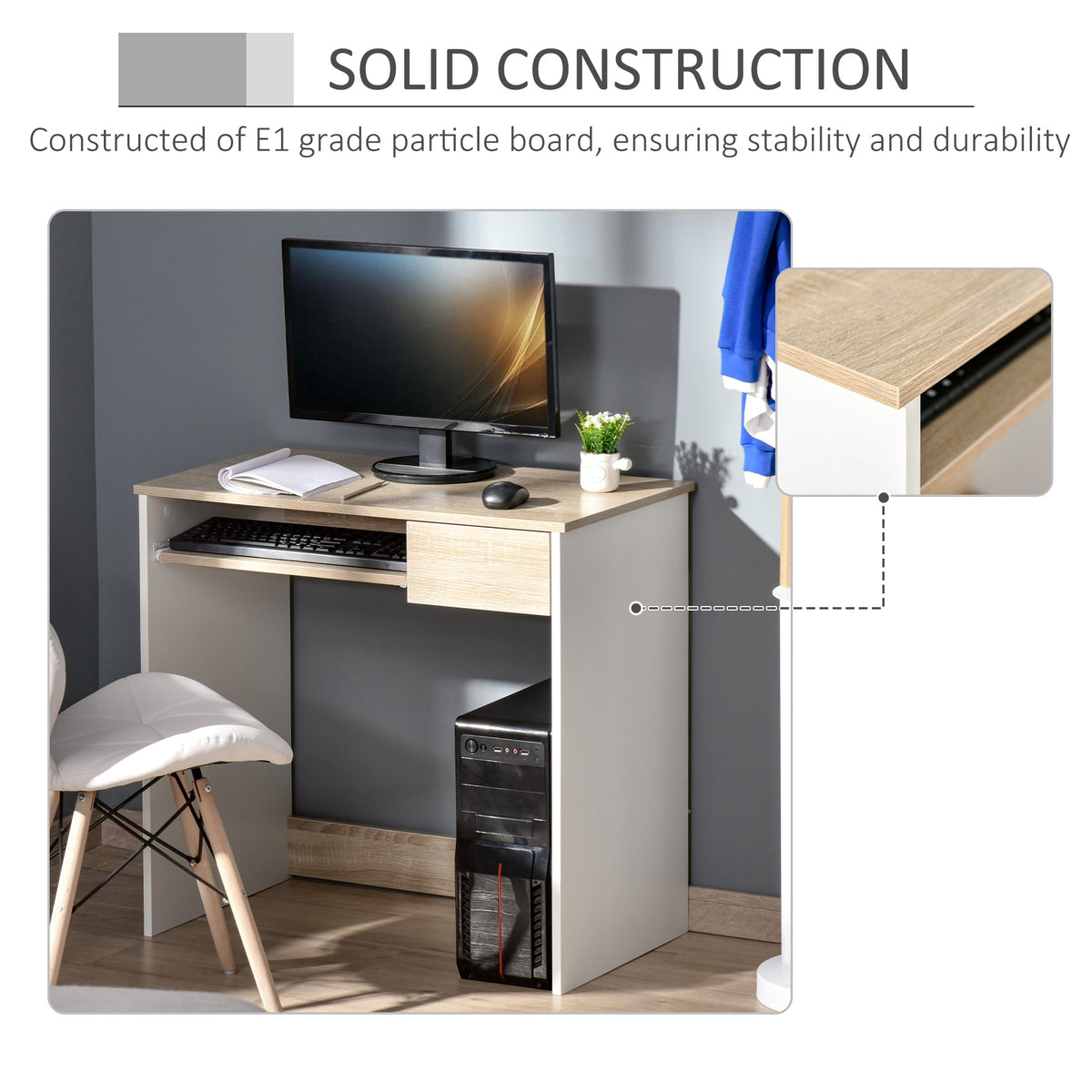 80cm Compact Computer Desk with Keyboard Tray, Home Office Desk with Drawer for Bedroom Study
