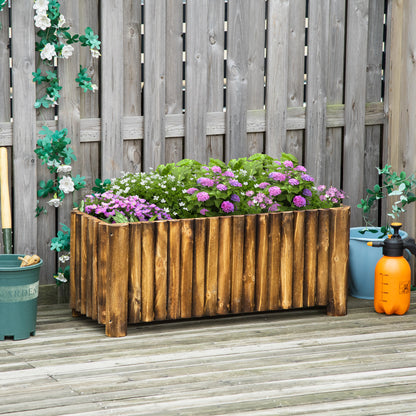 Wooden Raised Garden Bed, 100 x 38.5 x 40cm Elevated Planter Box, Outdoor Flower Bed with Drainage Gaps, Easy Assembly, Natural