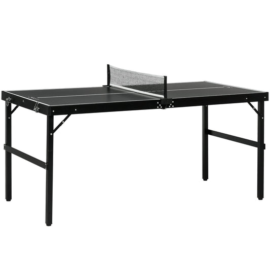 5ft Mini Table Tennis Table, Folding Ping Pong Table with Net and Aluminium Frame, Portable Ping Pong Game Set for Indoor Outdoor Use, Black