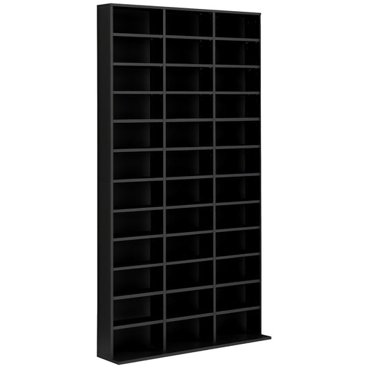 1116 CD/ 528 DVD Storage Unit, Media Storage Shelf, Wooden Display Unit with Adjustable Shelves, 102 x 195 cm, Black