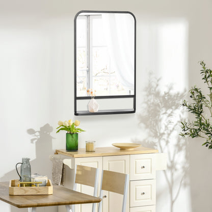 Modern Rectangular Wall Mirror with Storage Shelf, 86 x 53 Mirrors for Living Room, Bedroom, Black