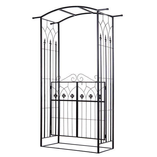 Garden Outdoor Entrance Arch with Door Outdoor Patio Decoration for Rose Trellis Arbour Climbing Plant 131L x 49W x 200Hcm