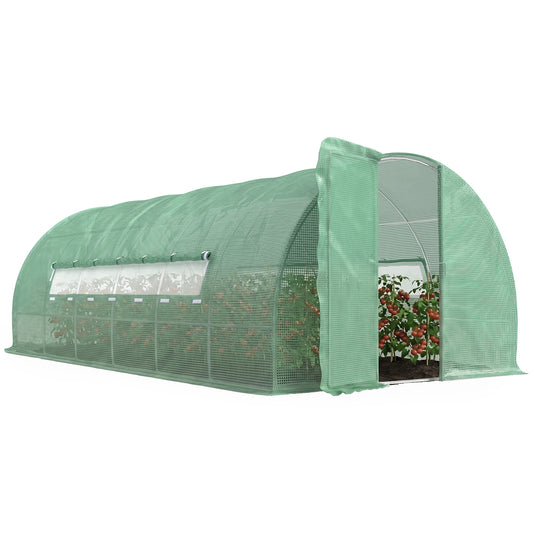 Large Polytunnel Walk In Greenhouse, Plant Gardening Tunnel Green House with Metal Hinged Door, Galvanised Steel Frame & Mesh Windows, Green (3 x 6 m)