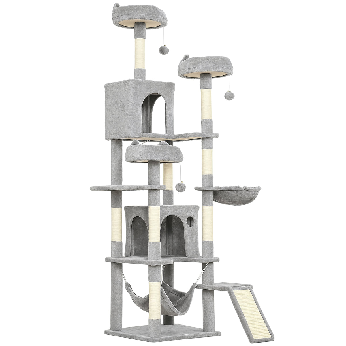 Cat Tree, 192 cm Large Multi-Level Cat Tower for Indoor Kittens with 8 Scratching Posts, 3 Plush Beds, 2 Hammocks