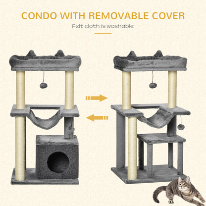 Cat Tree, 90cm Cat Tower with Sisal Scratching Posts, Cat Condo, Hammock, Top Perch and 2 Hanging Toys for Cats