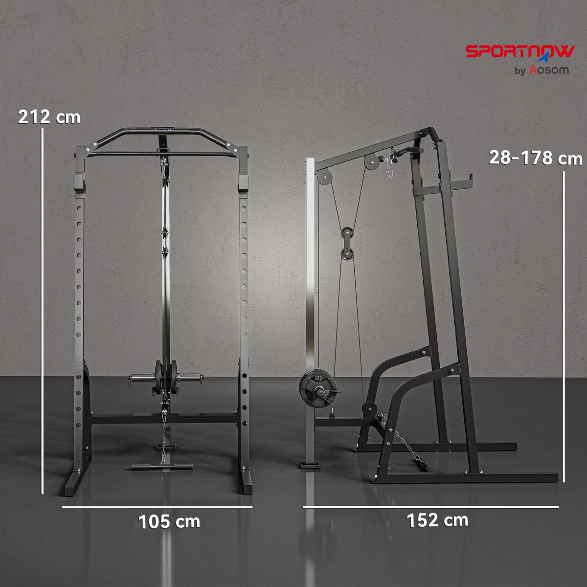 Power Cage Power Rack with 15-Level Squat Rack, Cable Pulley System, Lat Pulldown & Pull Up Bar