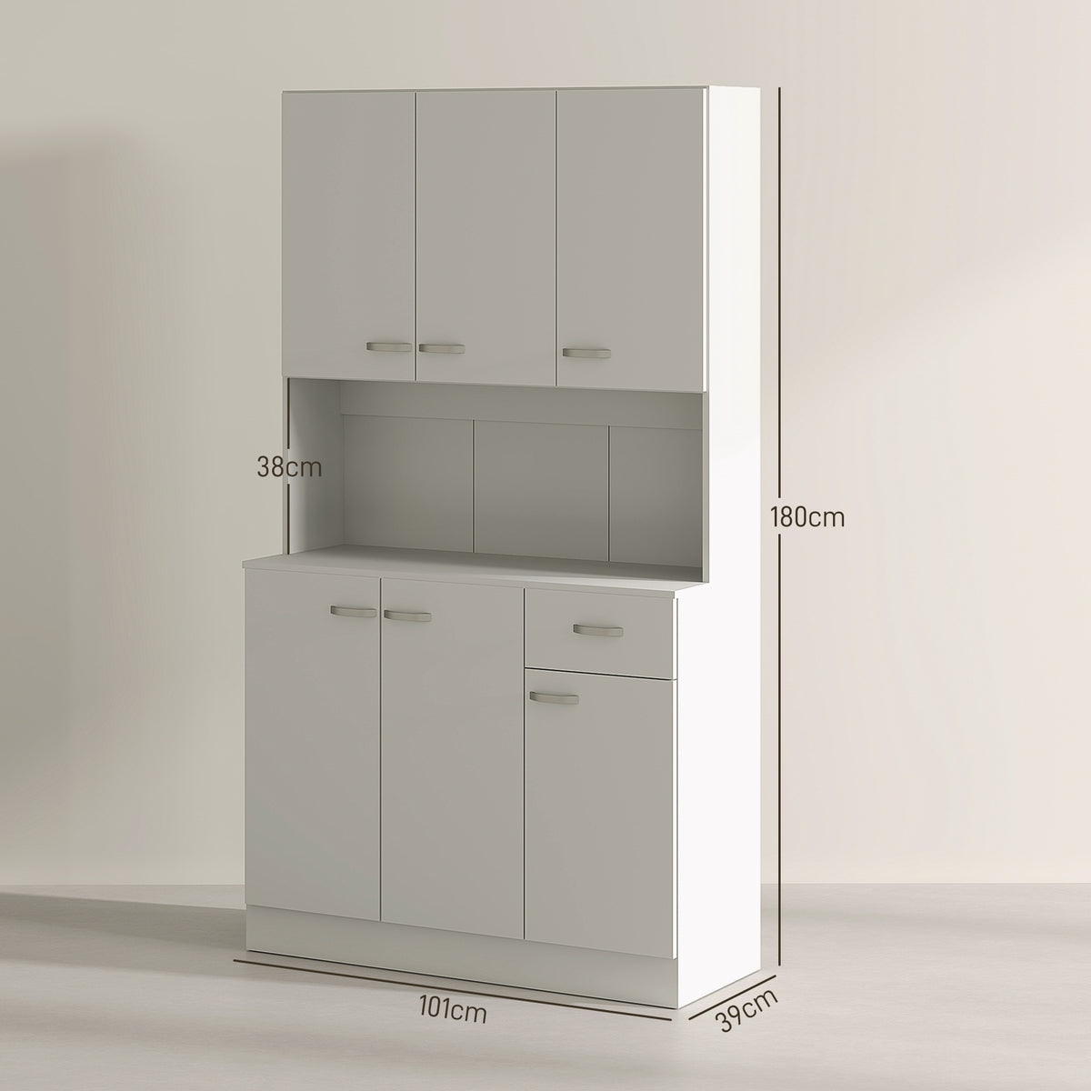 Freestanding Kitchen Pantry Storage Cabinet with Adjustable Shelves & Middle Worktop