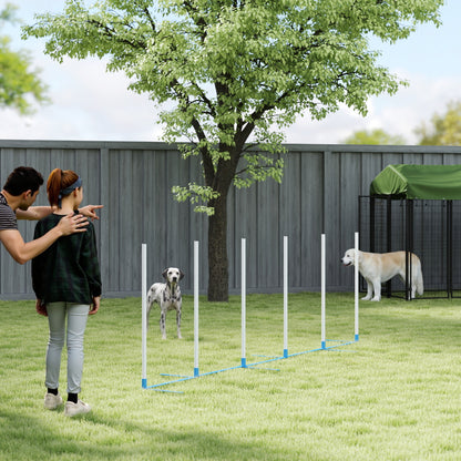 Dog Agility Equipment Training Adjustable Obstacle Course Set with 6 Weaves Poles Storage Bag for Pet Outdoor Games Exercise