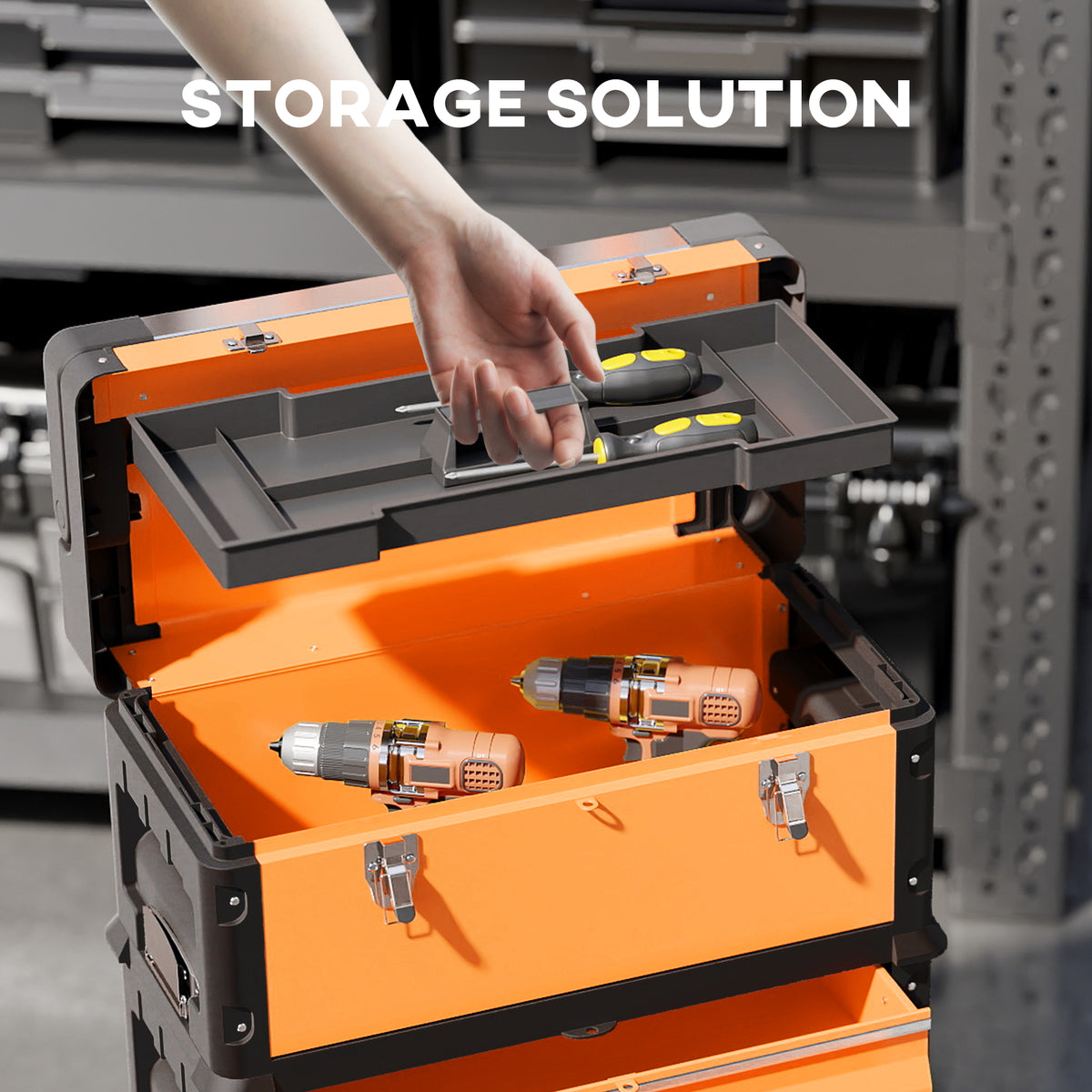 3-in-1 Stackable Rolling Tool Box - Orange