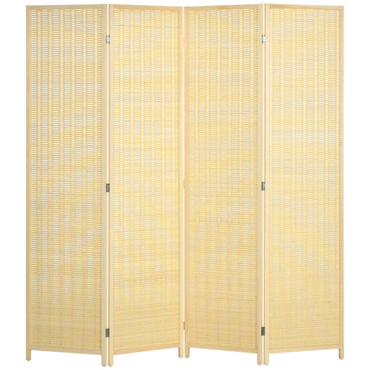 4 Panel Folding Room Divider Screen, Wall Panel Privacy Furniture, Freestanding Paravent Partition Separator for Living Room, Bedroom and Office, 180 x 180cm, Natural