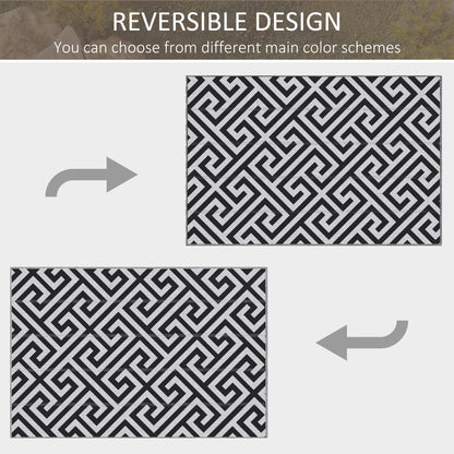 Outdoor Rug Reversible Mat Plastic Straw Rug Portable RV Camping Mat for Garden Deck Picnic Indoor, 121 x 182 cm (4 x 6 ft), Black & White