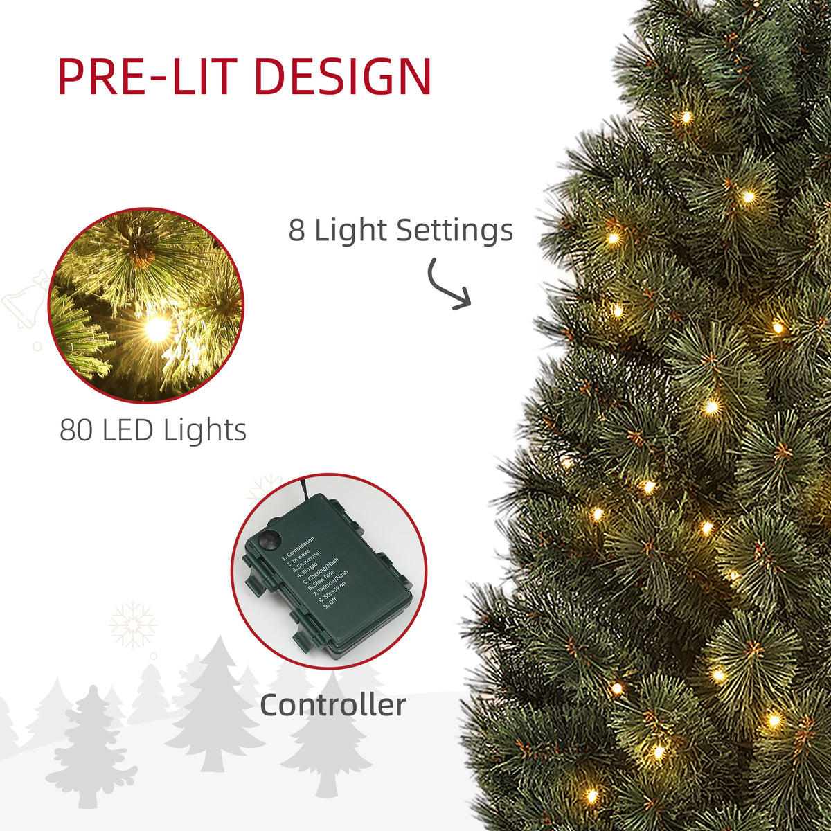 4ft Artificial Christmas Tree with 80 Warm White LED Lights, 8 Modes and Remote, Realistic Xmas Tree with Square Stand for Party Decoration, Green