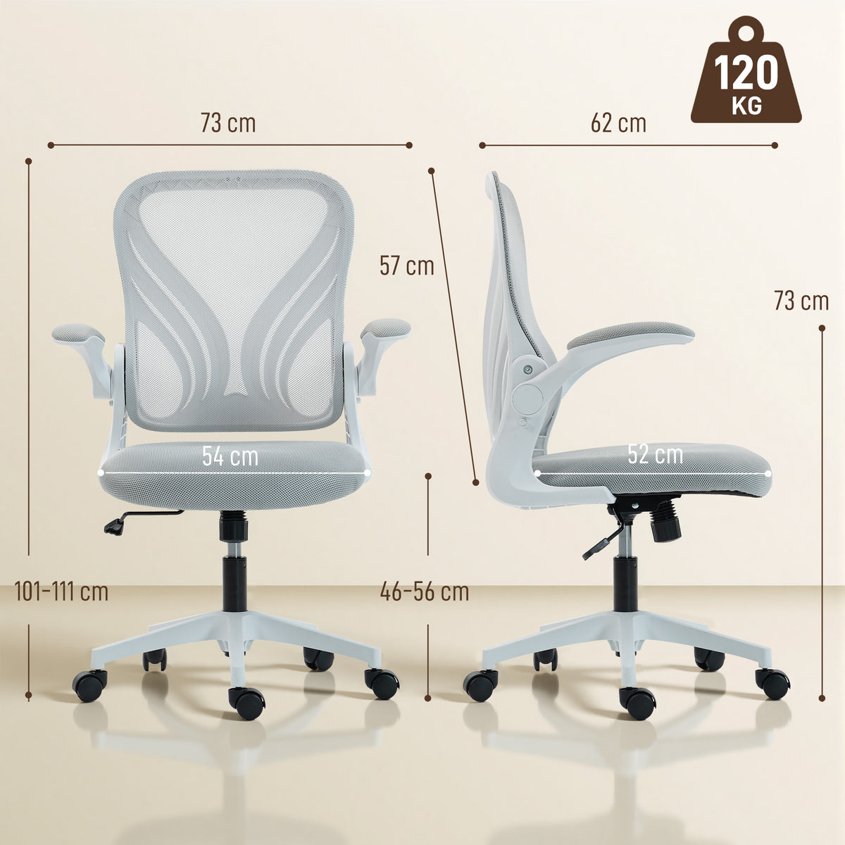 Mesh Office Chair with Foldable Backrest - Light Grey