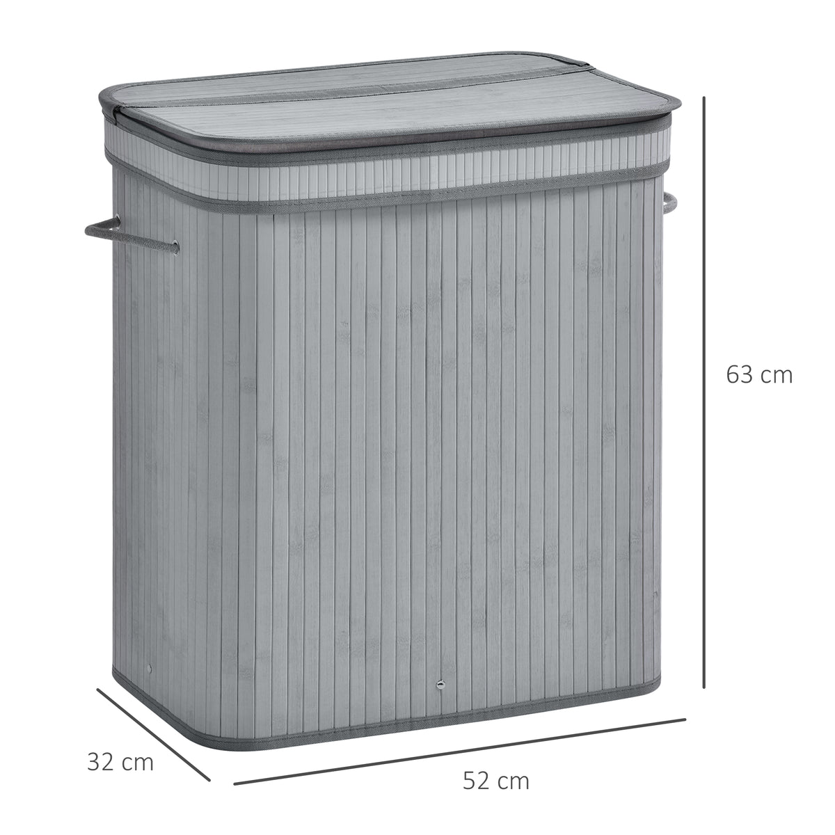 100L Natural Wood Laundry Basket A Compartment w/Flip Lid Removable Lining Handles Board Base Foldable Durable Water-Resistant Dirty Clothes Storage Home Organisation Grey