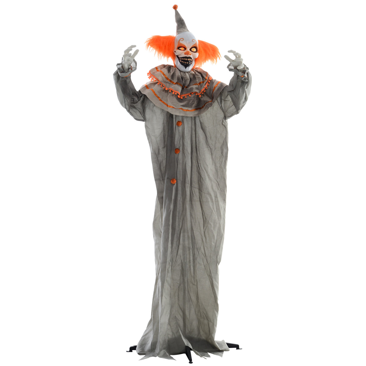 6' Orange Clown Halloween Animatronic, with Glowing Eyes